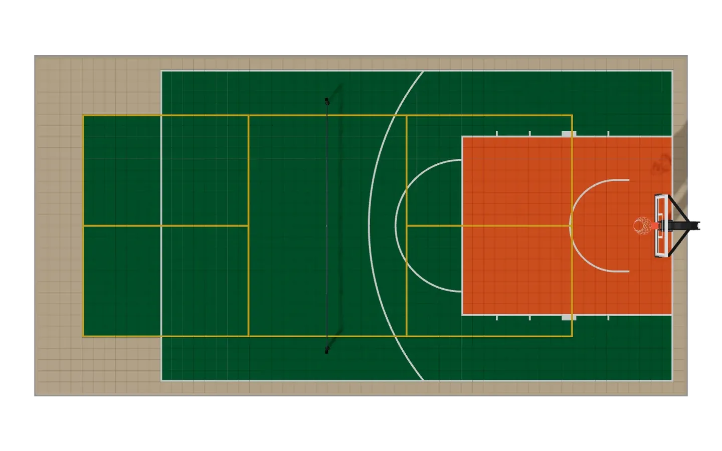 Jardin basket + pickleball 18 × 9 m